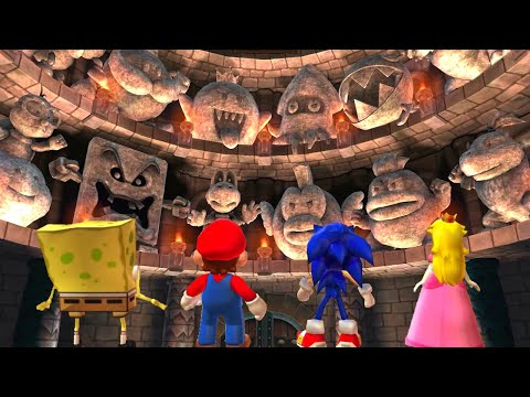 Mario Party 9 - Boss Rush - SpongeBob vs Mario vs Sonic vs Peach (Master Difficulty)