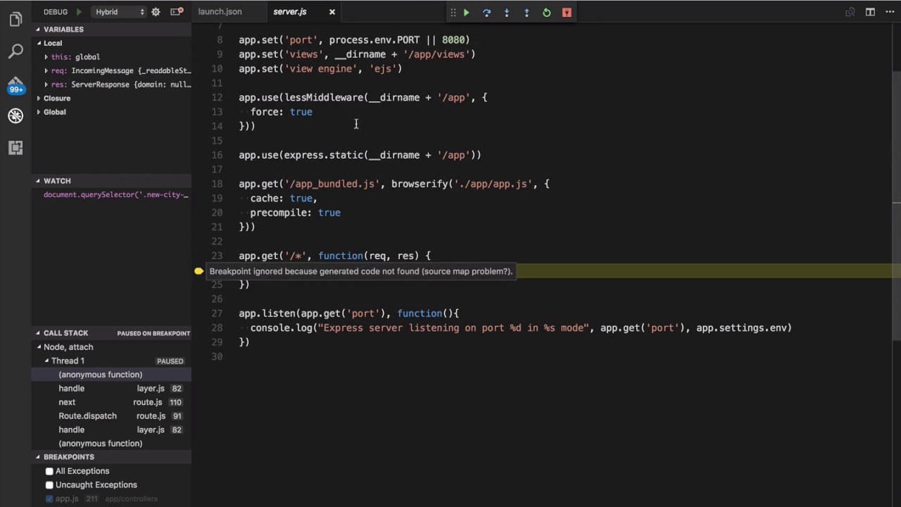 VSCode Node.js and Chrome hybrid debugging - YouTube