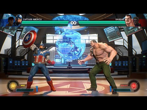 Captain America & Ryu vs Mike Haggar & Hawkeye (Hardest AI) - Marvel vs Capcom: Infinite