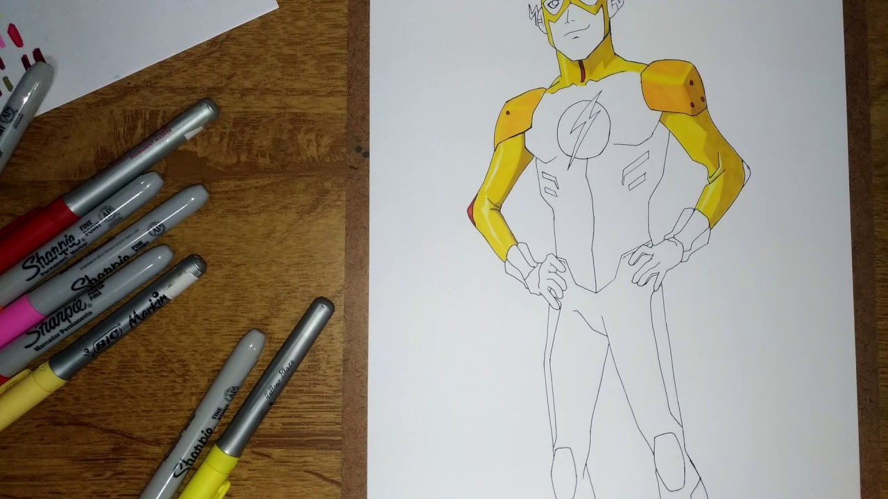 Speed Draw KID FLASH com SHARPIE e BIC MARKING/Speed Draw KID FLASH ...