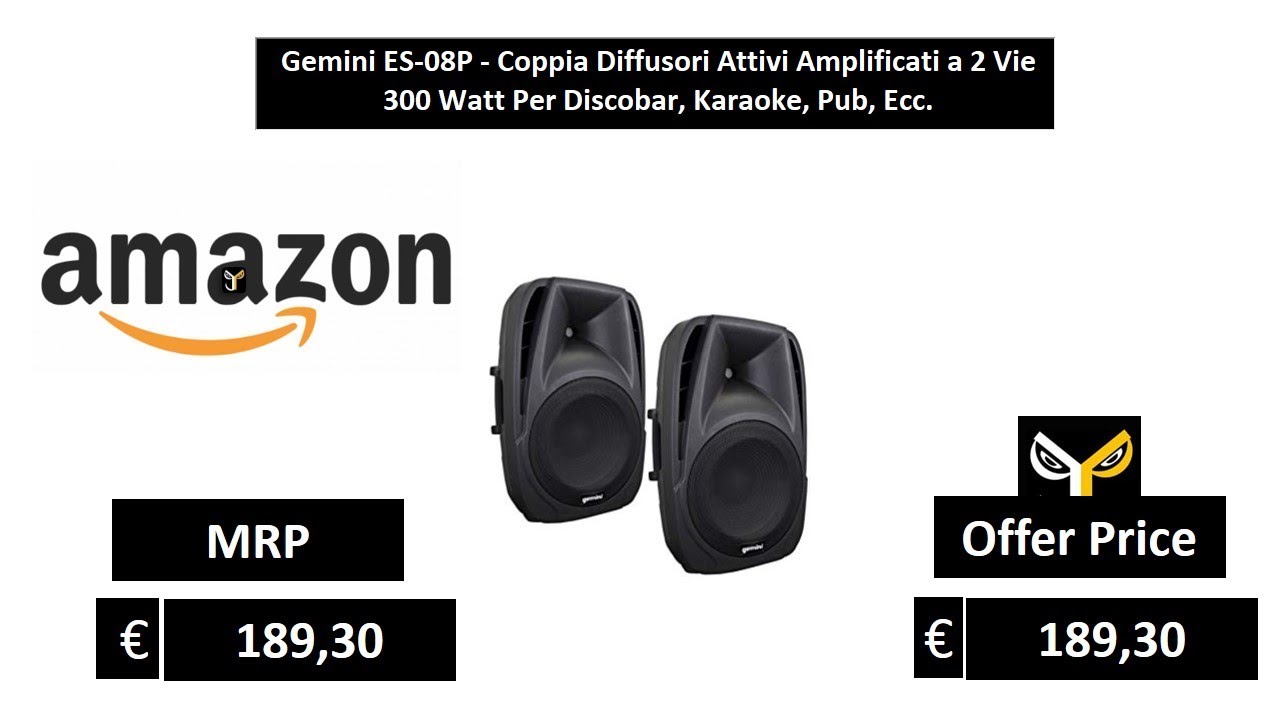 Gemini ES-08P - Coppia Diffusori Attivi Amplificati a 2 Vie 300 Watt Per  Discobar, Karaoke, Pub, Ecc - YouTube
