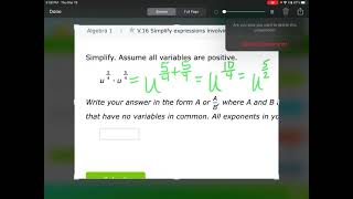 Math I XL V.16 Simplify expressions involving rational exponents