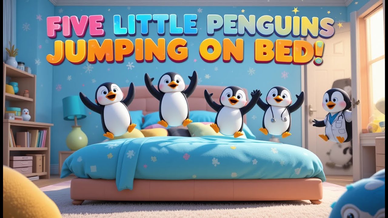 Five Little Penguins Jumping On The Bed | Nursery Rhymes & Baby Songs ...