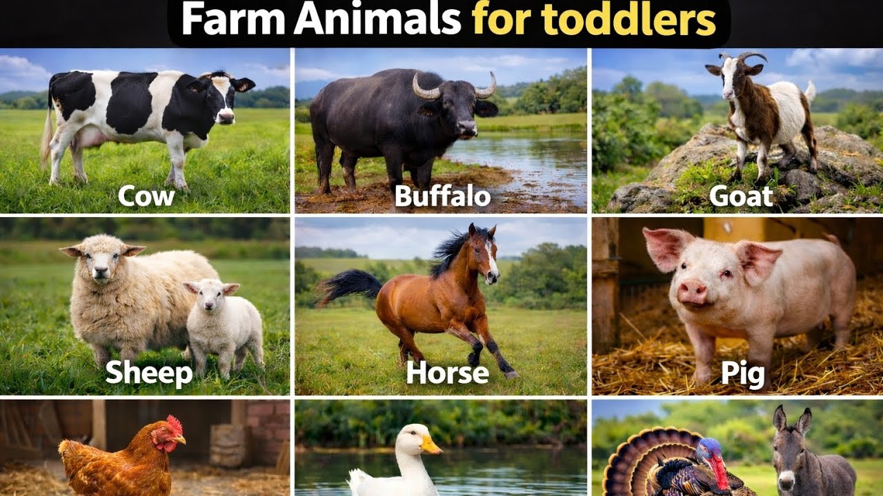 Farm Animals for Toddlers 🐄🐑 | Animal Names & Sounds | Toddler Learning World