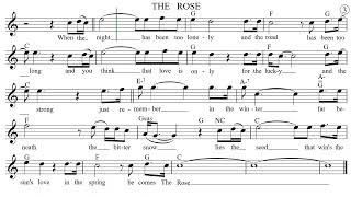 THE ROSE for flute or violin Sheet Music Play Along Backing Track / Lyrics / Chords