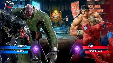 Venom & Nemesis VS Ryu & Spider-Man (Hardest AI) - Marvel vs Capcom: Infinite