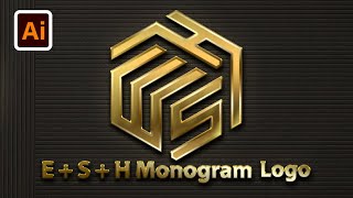 E + S + H Monogram Lettermark Logo Design Process ৷ Logo Design - Illustrator Logo Design Tutorial