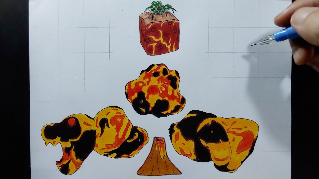 Como desenhar e fazer uma figurinha da fruta MAGMA Blox fruits