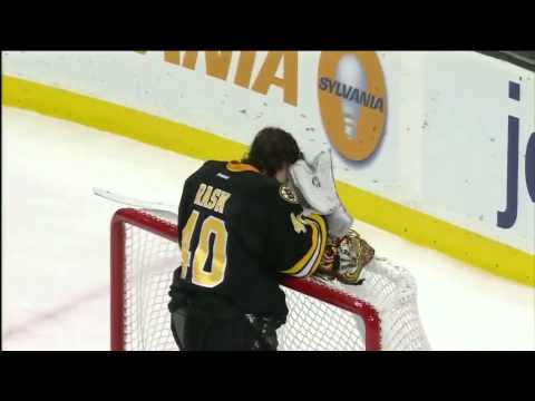 Tuukka Rask Stops Puck With Mask 1 21 12 