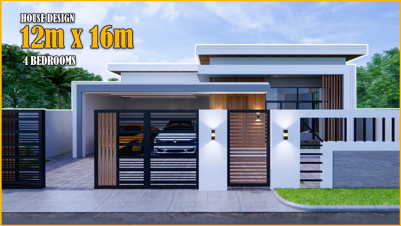 House Design | Simple House Design | 12m x 16m with 4 Bedroom - YouTube