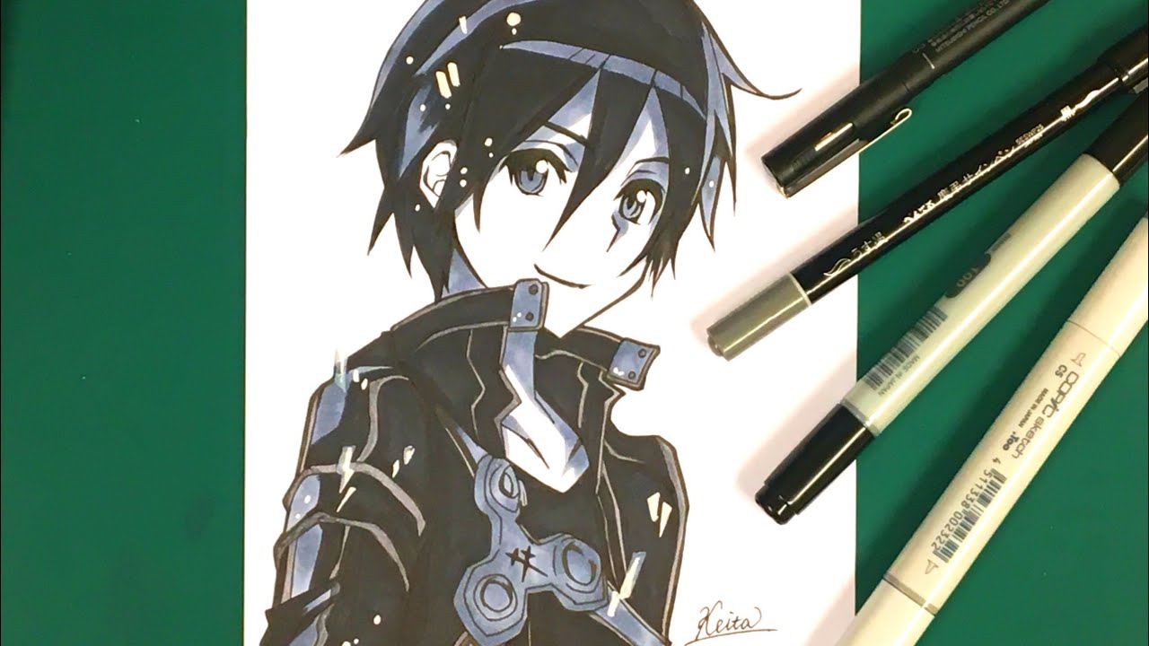 キリト描いてみた ソードアートオンライン Sao 一発描き Youtube