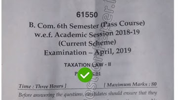2019 Mdu BCom Pass 6th Sem Taxation Law Question Paper || techbr hindi