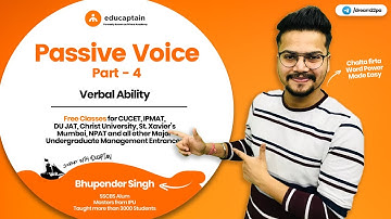 22. Passive Voice Part 4 - FREE Classes for CUCET, DUJAT, etc. | Journey with educaptain