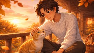 A Cozy Autumn Evening 🍁 Warm Lights, Quiet Moments &amp; a Little Cat | Ghibli Style
