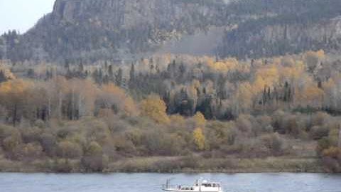 Nipigon  river  ,Morning Star cruising up  with Doghead Mtn in background