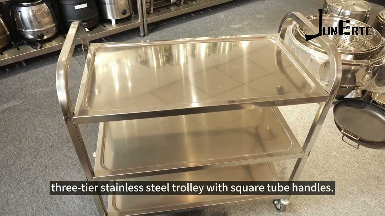 Three-Tier Stainless Steel Trolley with Lockable Wheels & Smooth Handles