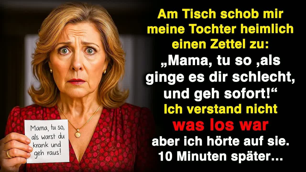 Beim Essen gab mir meine Tochter heimlich einen Zettel： „Tu so, als wärst du krank!“ Denn