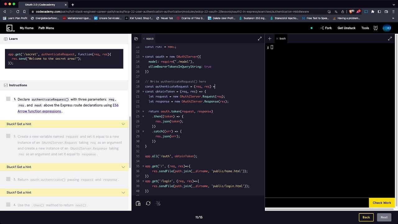 Codecademy - Authentication Middleware OAuth 2.0 in Express - Solution ...
