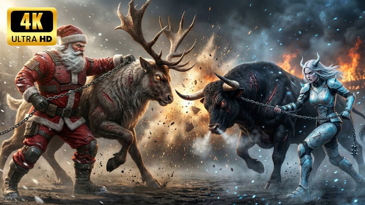 Santa’s Giant Reindeer vs Lucifer’s Monster Bull | Final Arena Clash of Beasts | Epic Survival Fight
