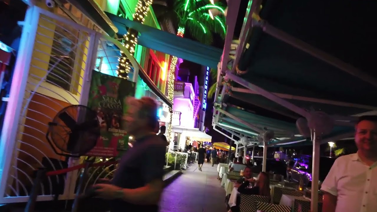 Ocean Drive Miami, Florida at Night South to North 4K Ultra HD
