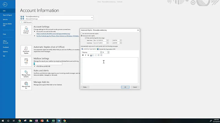 How to add automatic replies in Exchange Mail