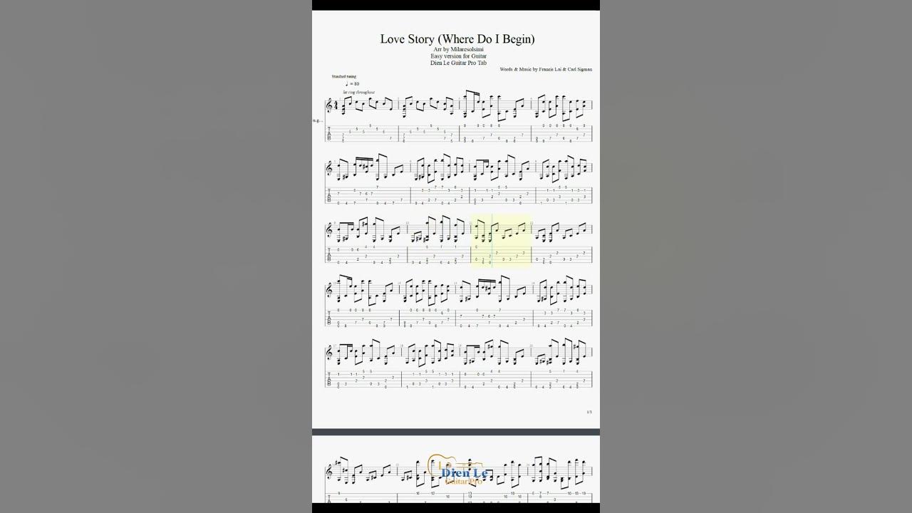 Easy version for Guitar Cover Solo - Love Story (Where Do I Begin) #classicalguitar #guitartabs