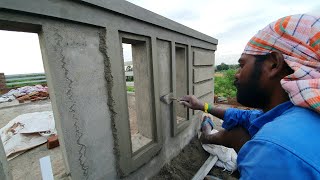 Plastering Techniques_Front Wall Elevation Box design plastering with cement mixer|Border design