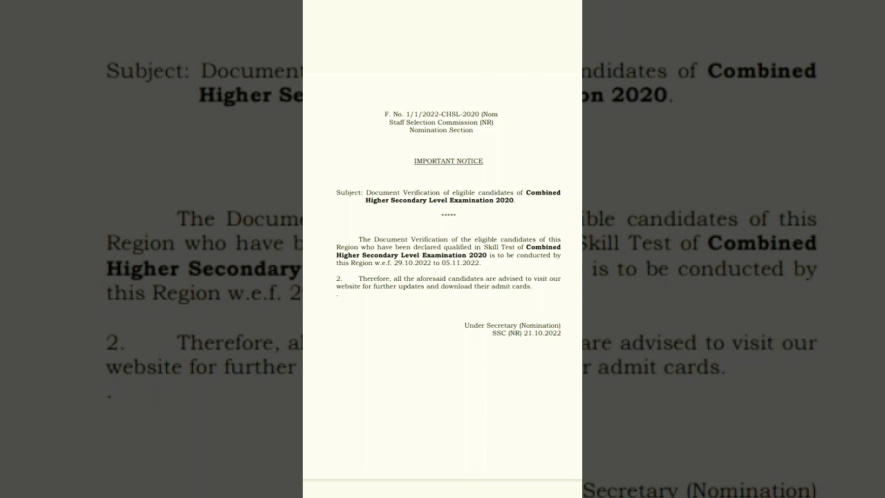 SSC CHSL 2020 DV DATE OUT