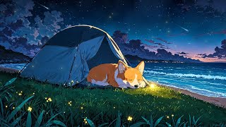 Night Beach Camping With Lofi Corgi Music 🌊 Dreamy Lofi For Lonely Hearts 🌊 Relax With Ocean Waves