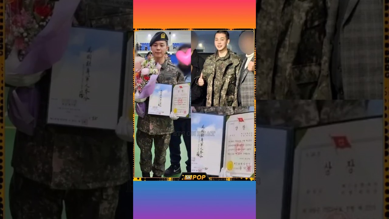OUR JIMIN has been honored 🎉❤️ as the Most Exemplary Trainee in his unit by the commander ..  ✨ 