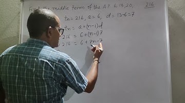 Find the middle term of the A.P 6,13,20,.... 216
