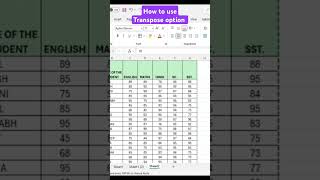 How to use Transpose option in Excel #excel #exceltips #exceltricks #spreadsheets