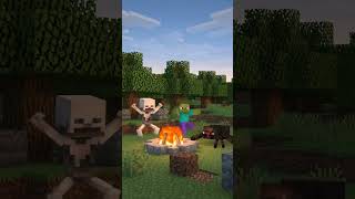 Skeleton Zombie Spider Dancing Around Campfire 😂 Minecraft Forest Fun #Shorts #MinecraftShorts