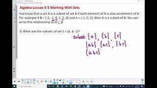 Algebra Lesson 3 5 Working WIth Sets