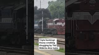 wdm3a heavy smoke chugging by Tkdwdm3a twins alco locomotivetracksound alcotwinschuggingshorts