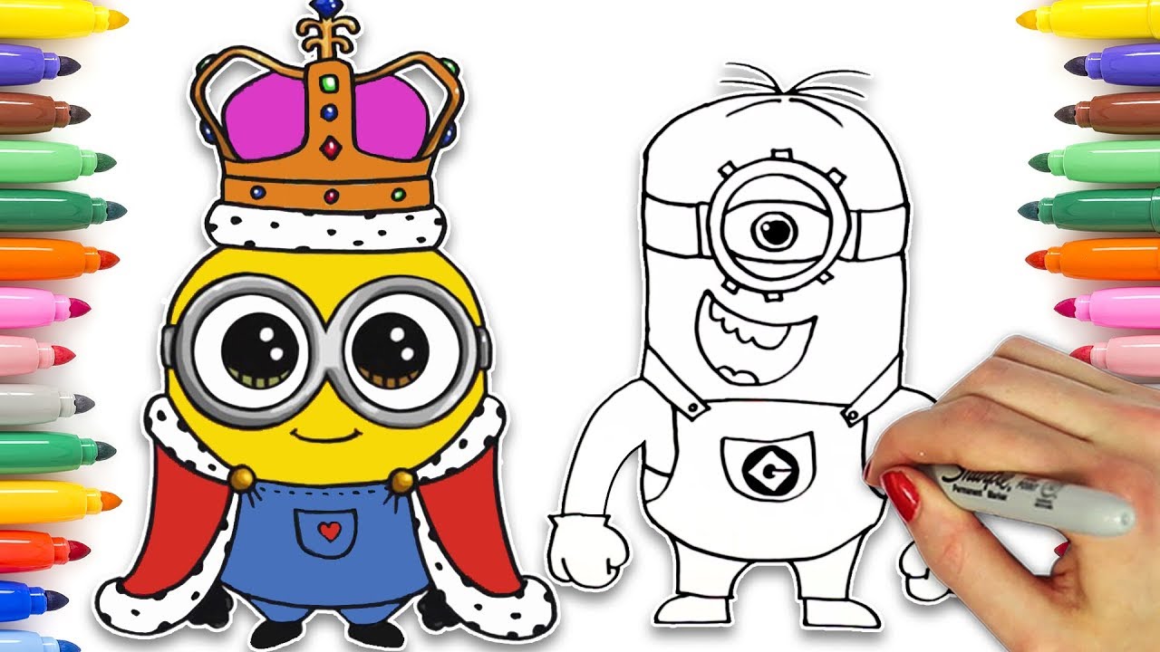 Easy Drawing Colouring Tutorial Of Minions More Famous Cartoon Characters Hooplakidz Doodle Youtube