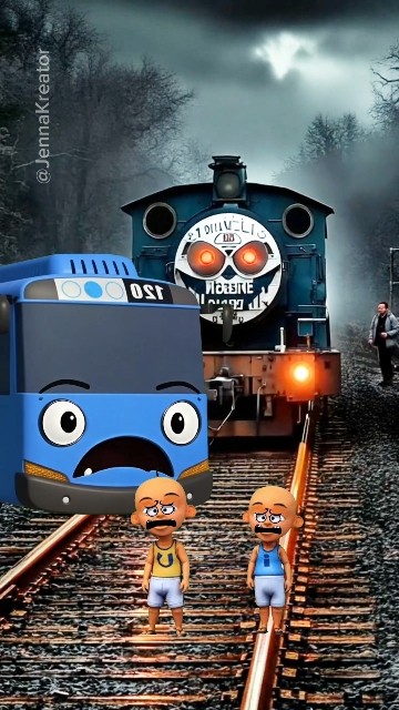 Tayo bus saves Upin Ipin from the ghost train ambush #upinipin #tayo #ghosttrain