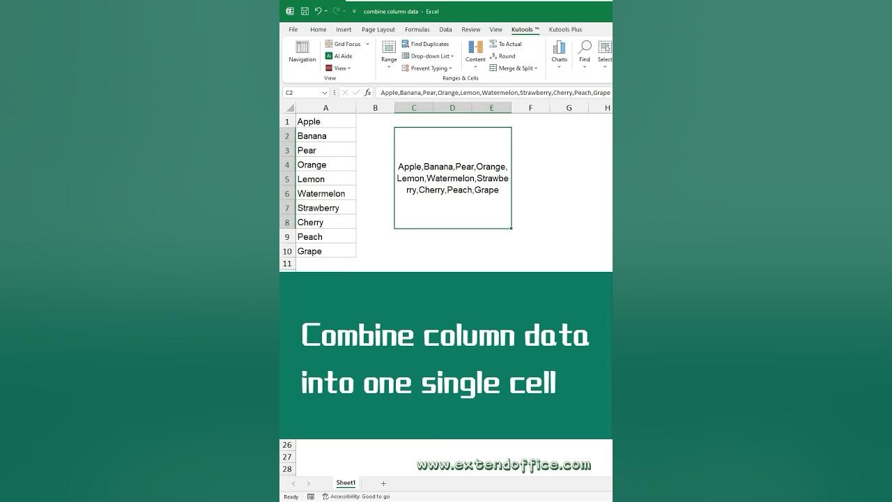 Concatenate column/row/cells into one cell - YouTube