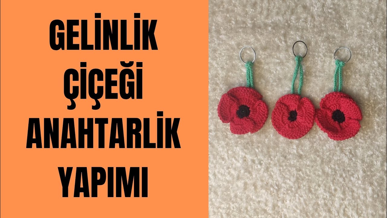 Basit anahtarlik yapımı.Bu gelincik çiçeğini hırkanizda süs ya da toka olarak da kullanabilirsiniz.