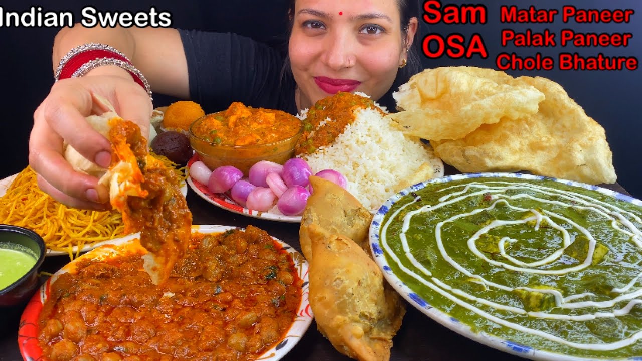 Eating Spicy🔥 Matar Paneer, Palak Paneer, Chole Bhature, Chowmin, Rasgulla Gulab Jamun |Eating Show