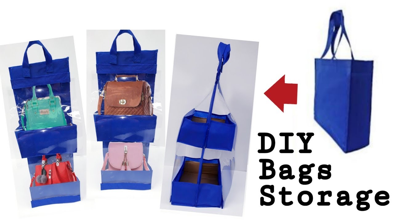 6 Pockets Hanging Closet Organizer Clear Foldable Handbag Purse Storage Bag