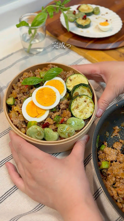 Gapao rice and broad beans with peperon🍳🫛#lunchbox #bento #shorts