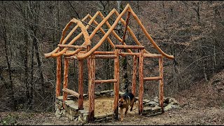 Creating a wooden Bushcraft House. Skills in the Wild Forest