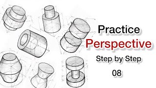 Drawing: Challenging exercises with cylinder | Part 08 #sketch #perspective #drawing