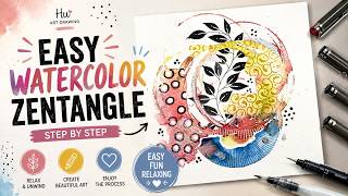 Easy Watercolor Zentangle Abstract Circle Pattern | Relaxing Step by Step Tutorial
