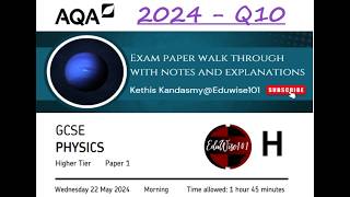 AQA GCSE (2024) Physics - Paper 1: Q10 Higher Tier Past paper Electricity