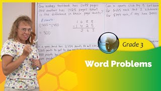 Word problems with four-digit numbers (3rd-4th grade math)