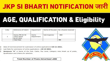 JKP SI 2021 Official Notification Out | Eligibility Criteria | 800 Vacancy & Download PDF