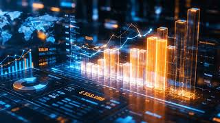 Abstract Financial Data Dashboard with 3D Bar Charts, Stock Market Analytics