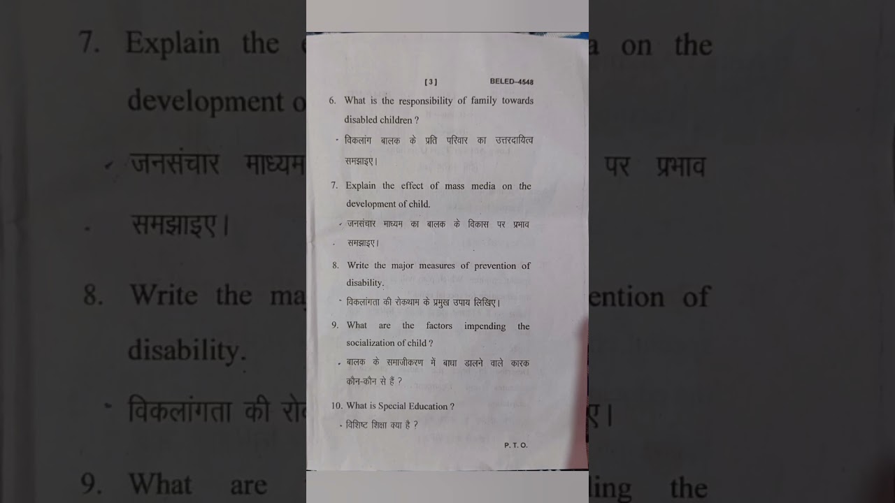 B.el.ed 4 year questions paper 2024 Special Education